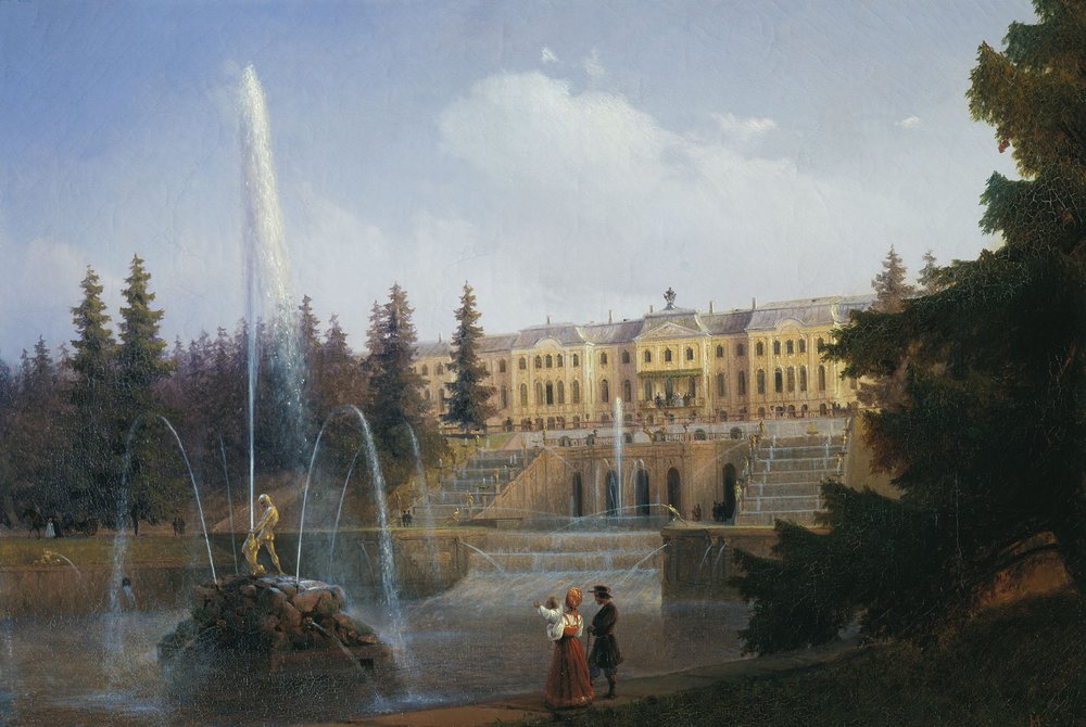 вид на большой каскад и большой петергофский дворец 1837