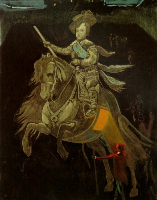 Принц балтасар карлос на коне в духе веласкеса и фигуры во дворе эскориала 1982